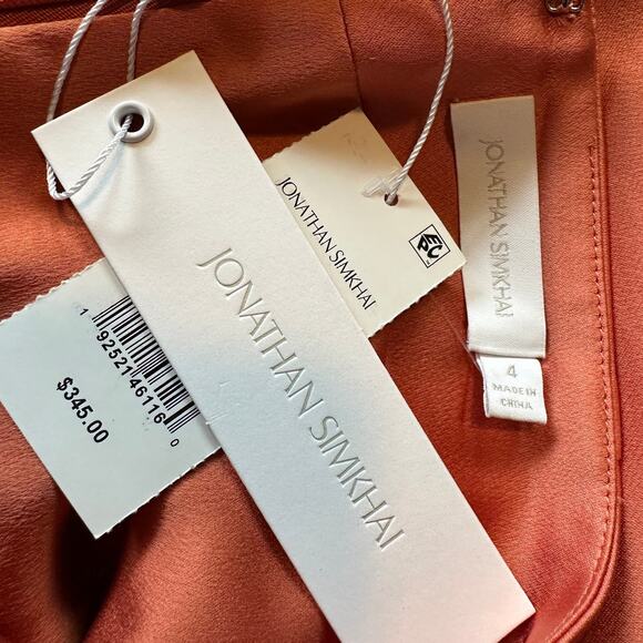 Jonathan SIMKHAI Mae Draped Satin Mini Skirt Coral Size 4 Ruched Cocktail NEW - Picture 9 of 11